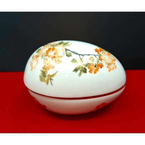 Handcrafted Limoges France Egg Shaped Porcelain Trinket Box With Floral Design - Picture 3 of 7
